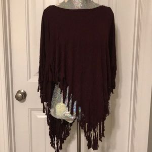 Earthbound Burgundy asymmetrical top with fringe S